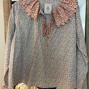 Floral Ruffle Collar Blouse with Tie